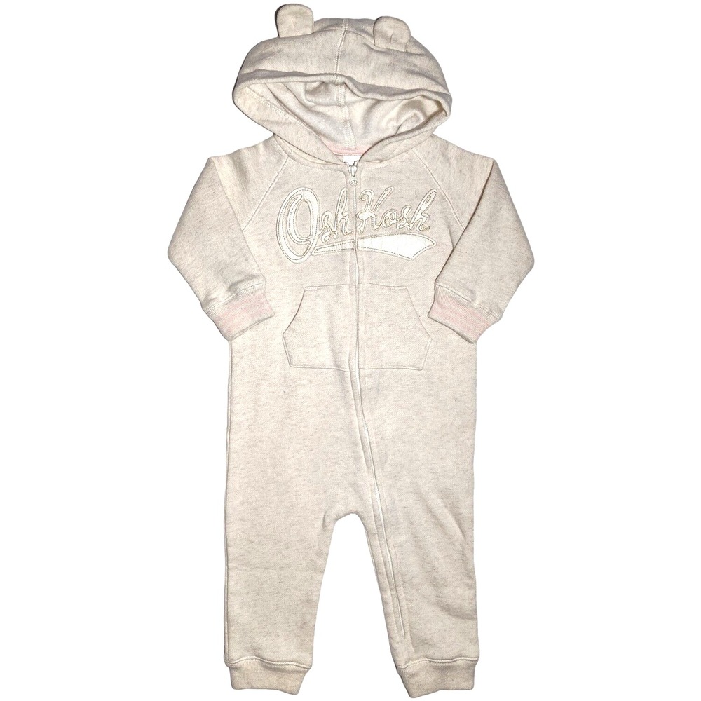 Oshkosh 1pc Hooded Beige 18 Mos Outfit Hooded Bear Ears Longall Romper 1pc Girl